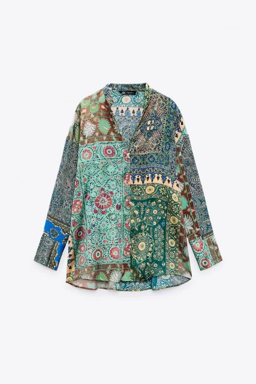 Womens Boho Printed V-Neck Long Sleeve Shirt – fadlk