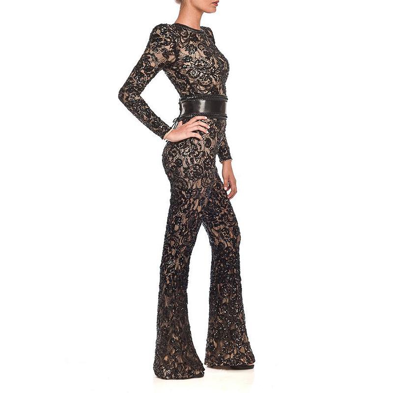 Temperament ladies compound lace exquisite slim fit jumpsuit – fadlk