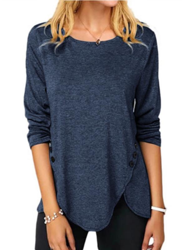 Womens Long Sleeve Irregular Round Neck Casual T-shirt – fadlk