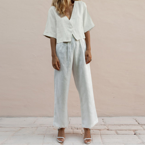 Womens Fashion Solid Color Short Sleeve Trouser Suit – fadlk