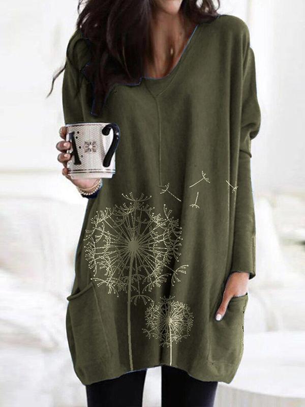 Round Neck Dandelion Print Long Sleeve T-Shirt – fadlk